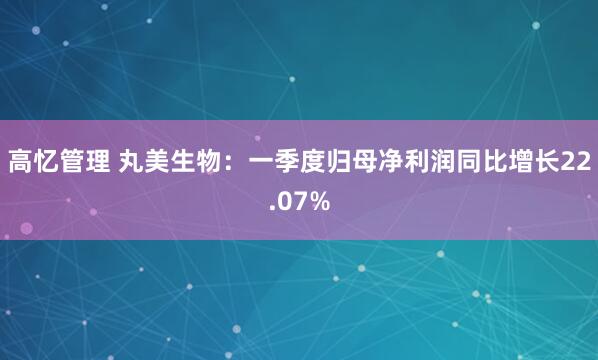 高忆管理 丸美生物：一季度归母净利润同比增长22.07%