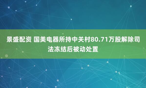 景盛配资 国美电器所持中关村80.71万股解除司法冻结后被动处置