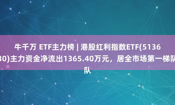 牛千万 ETF主力榜 | 港股红利指数ETF(513630)主力资金净流出1365.40万元，居全市场第一梯队